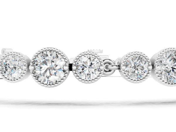 White gold Round Bezel-Set Diamond Tennis Bracelet with Milgrain Detailing