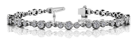 White gold Round Bezel-Set Diamond Tennis Bracelet with Milgrain Detailing