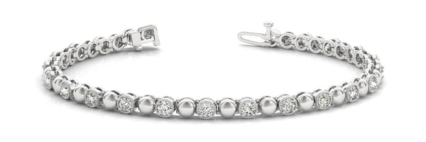 White gold Round Bezel-Set Diamond Tennis Bracelet with Milgrain Prong Setting