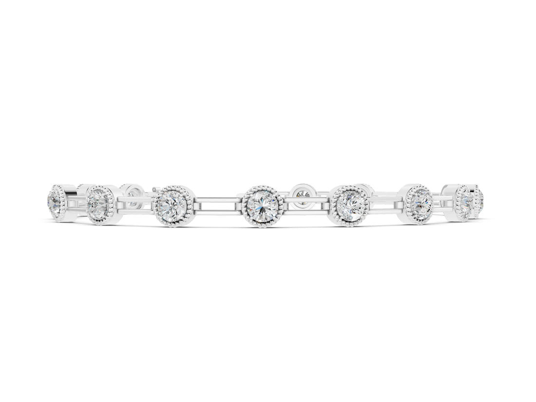 White gold Round Bezel-Set Diamond Tennis Bracelet with Open Link Band_10