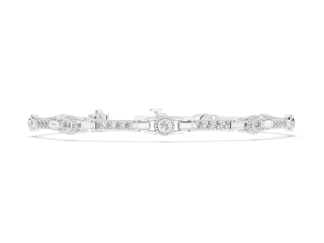 White gold Round Bezel-Set Diamond Tennis Bracelet with Pave Band_10