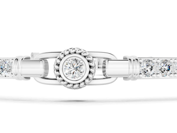White gold Round Bezel-Set Diamond Tennis Bracelet with Pave Band
