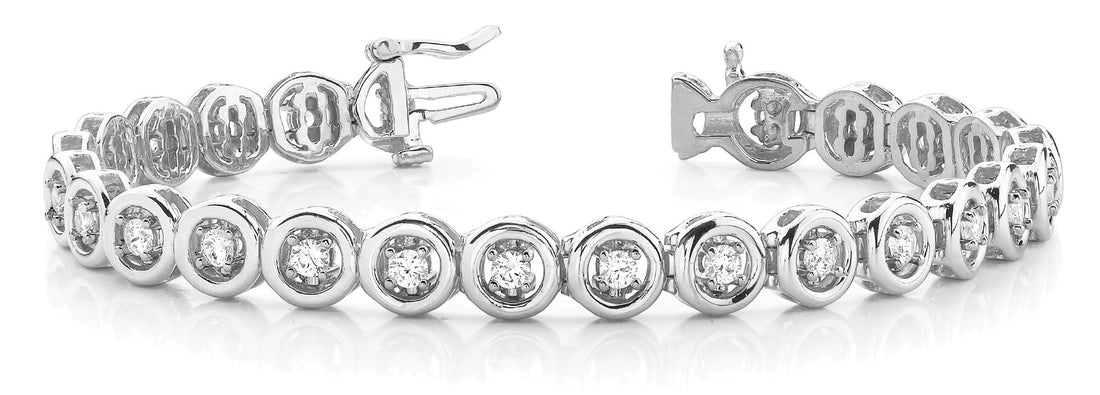 White gold Round Bezel Set Diamond Tennis Bracelet with Prong Setting