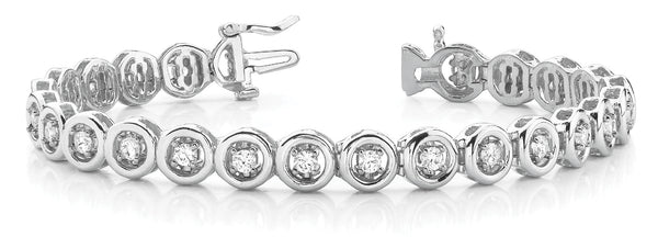 White gold Round Bezel Set Diamond Tennis Bracelet with Prong Setting