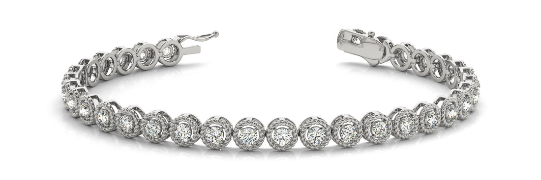 White gold Round Bezel-Set Diamond Tennis Bracelet with Rope Band