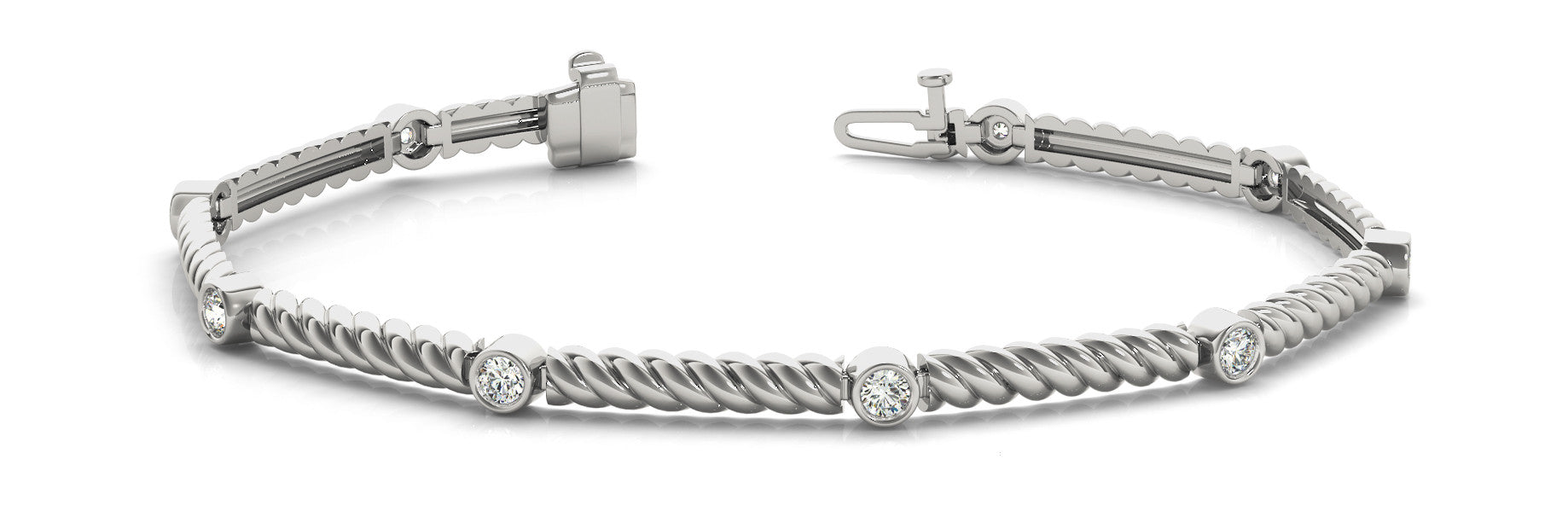 White gold Round Bezel-Set Diamond Twisted Tennis Bracelet