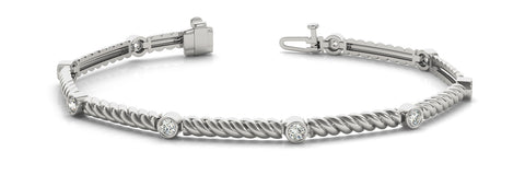 White gold Round Bezel-Set Diamond Twisted Tennis Bracelet