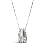 White gold Round Bezel Solitaire Pendant with V-Prong Setting