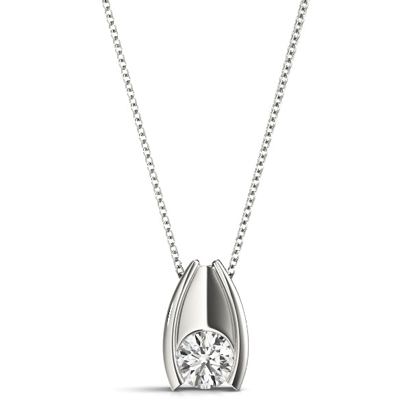 Silver Round Bezel Solitaire Pendant with V-Prong Setting