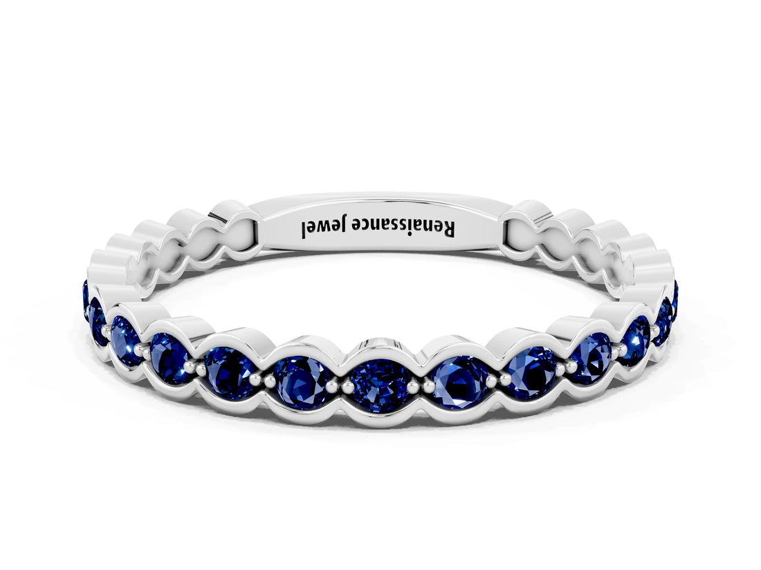 White gold Round Blue Sapphire Bezel Set Eternity Band_6