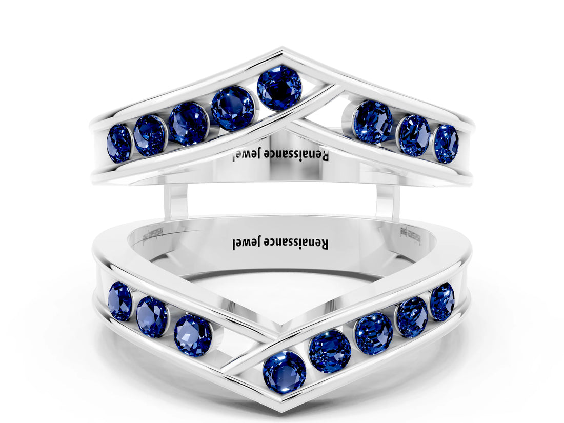 White gold Round Blue Sapphire Channel-Set Chevron Band_6