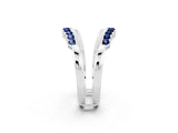 White gold Round Blue Sapphire Chevron Contour Band with Prong Setting_8