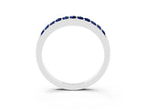 White gold Round Blue Sapphire Curved Wedding Band with Channel Setting_9