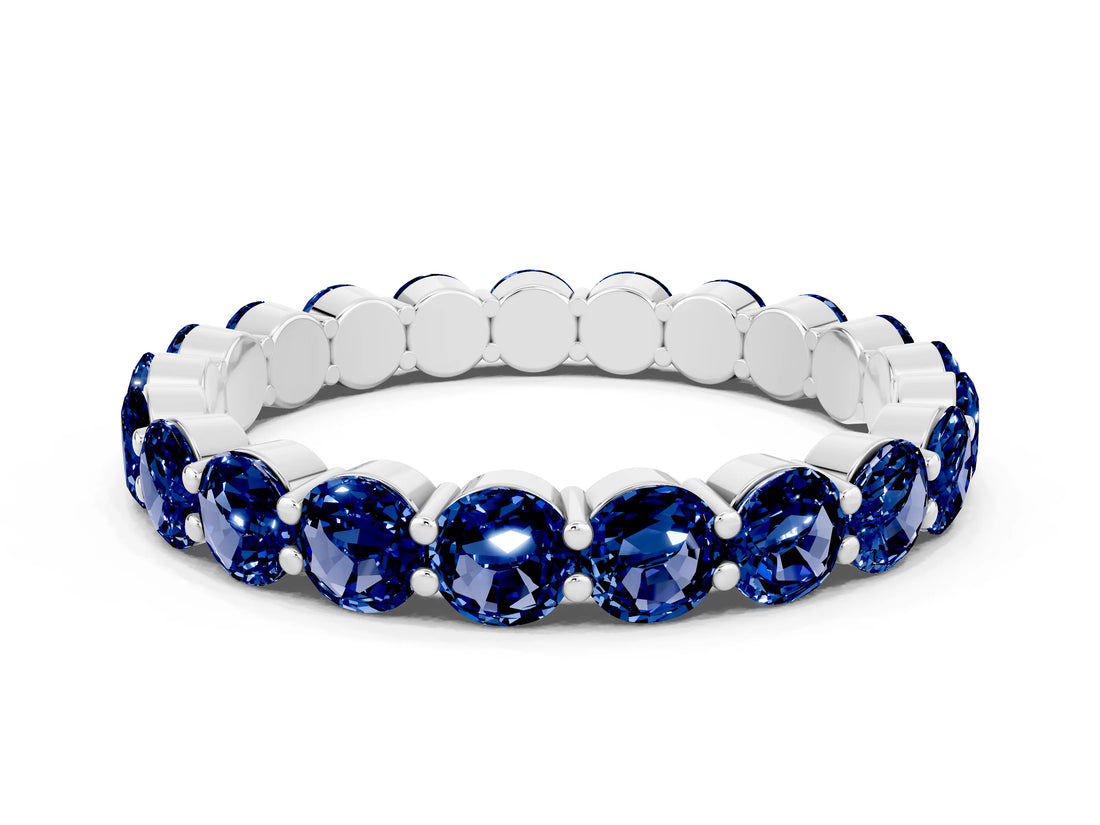 Platinum Round Blue Sapphire Eternity Band with U-Prong Setting