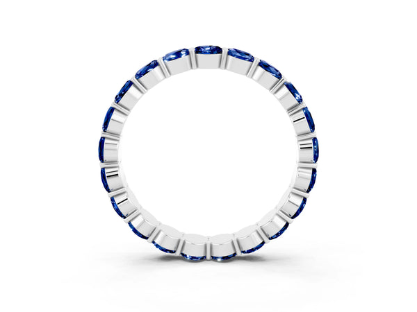 White gold Round Blue Sapphire Eternity Band with U-Prong Setting