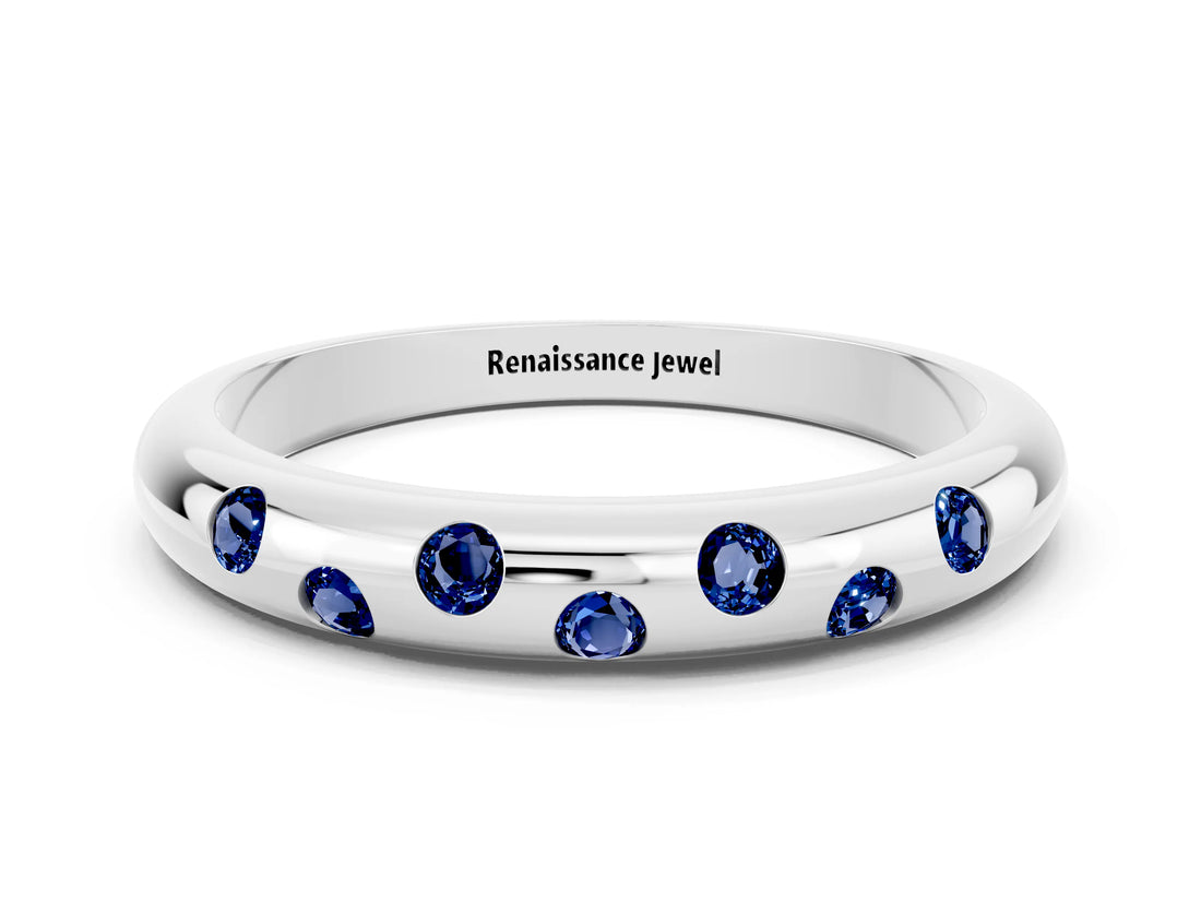 White gold Round Blue Sapphire Flush-Set Comfort Fit Band_6