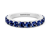 White gold Round Blue Sapphire Half Eternity Band with Classic Prong Setting_6