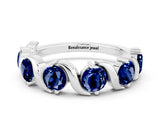 White gold Round Blue Sapphire Half Eternity Band with Wave Prong Setting_6