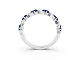 White gold Round Blue Sapphire Half Eternity Band with Wave Prong Setting_9