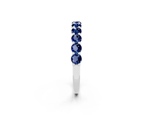 Sterling Silver Round Lab-Grown Blue Sapphire Half Eternity Wedding Band with Prong Setting