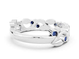 White gold Round Blue Sapphire Leaf Eternity Band with Bezel Setting_54