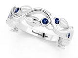White gold Round Blue Sapphire Leaf Eternity Band with Bezel Setting_55