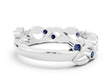 White gold Round Blue Sapphire Leaf Eternity Band with Bezel Setting_78