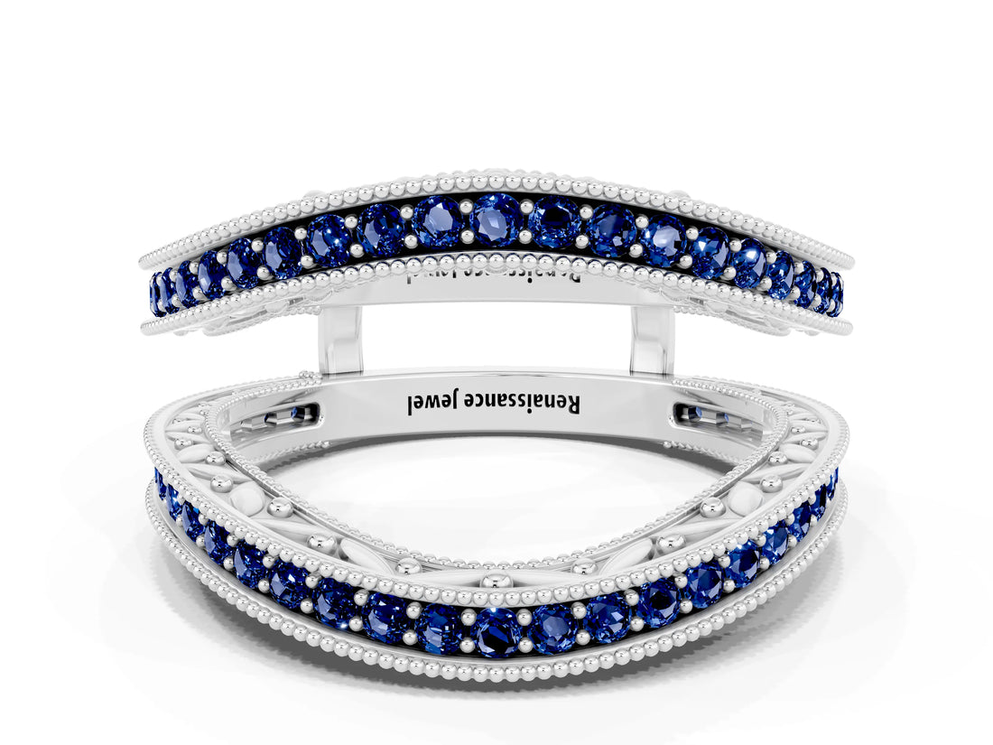 White gold Round Blue Sapphire Milgrain Eternity Band with Channel Setting_18