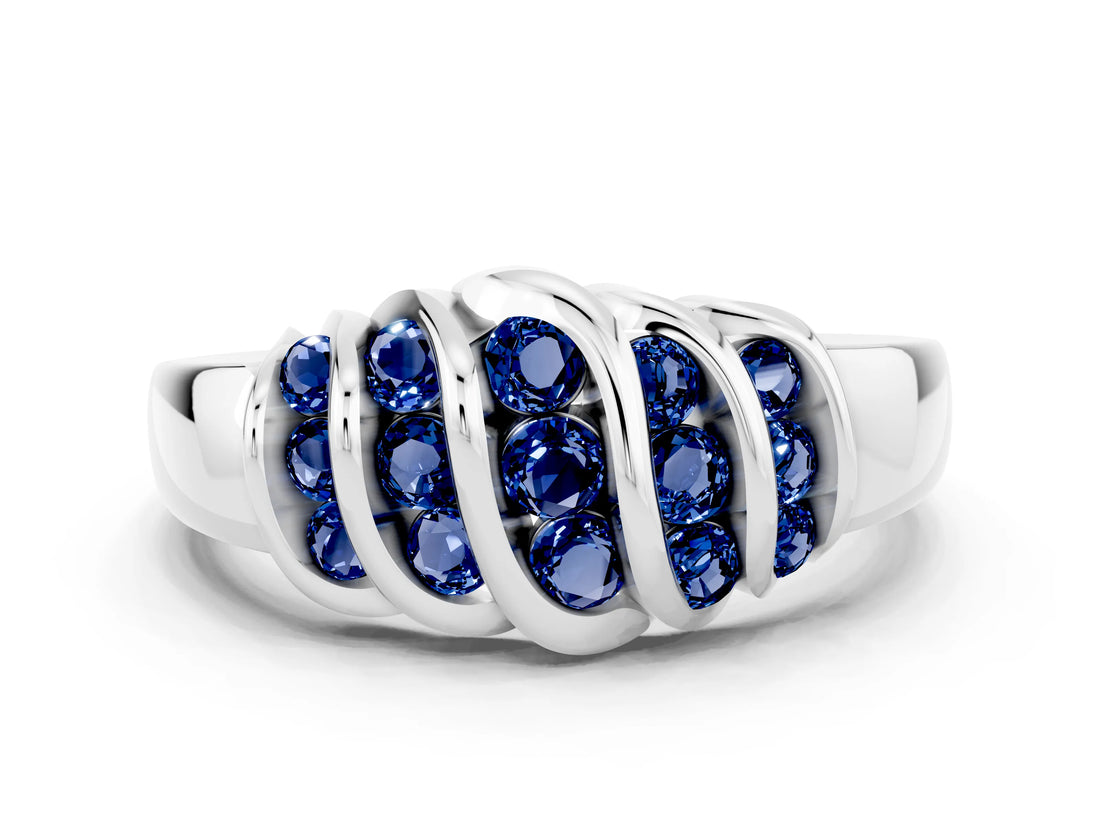 White gold Round Blue Sapphire Multi-Row Crossover Band_6