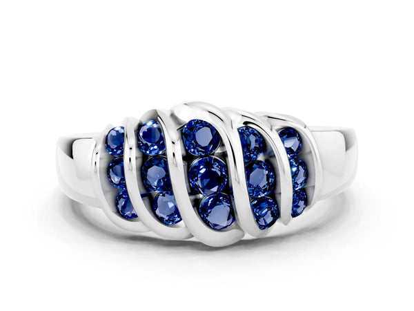 Platinum Round Blue Sapphire Multi-Row Crossover Band