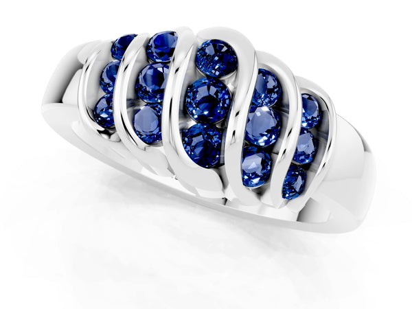 White gold Round Blue Sapphire Multi-Row Crossover Band