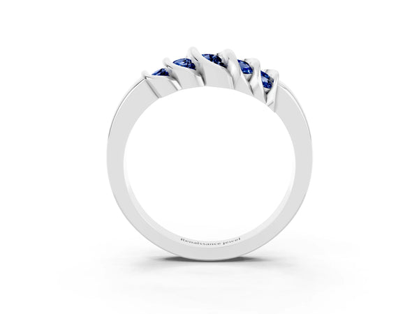 Platinum Round Blue Sapphire Multi-Row Crossover Band
