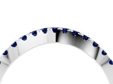 White gold Round Blue Sapphire Pavé Curved Band with Shared Prong Setting_10