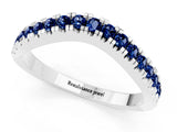 White gold Round Blue Sapphire Pavé Curved Band with Shared Prong Setting_7