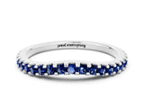 White gold Round Blue Sapphire Pavé Curved Wedding Band_14