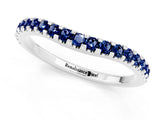 White gold Round Blue Sapphire Pavé Curved Wedding Band_15