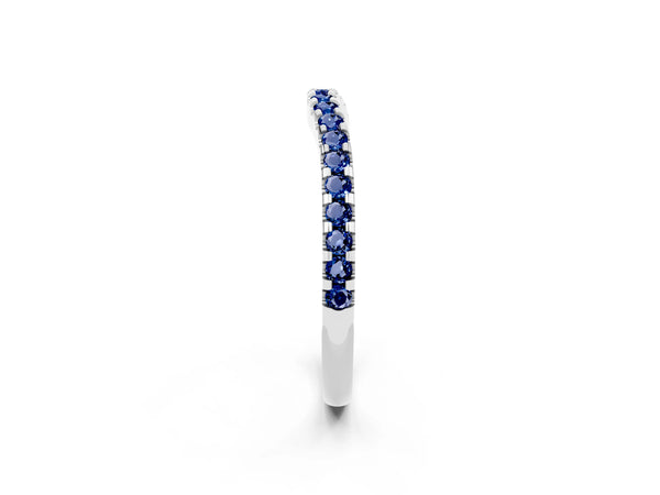 White Gold Round Lab-Grown Blue Sapphire Slim Pave Curved Half Eternity Wedding Band