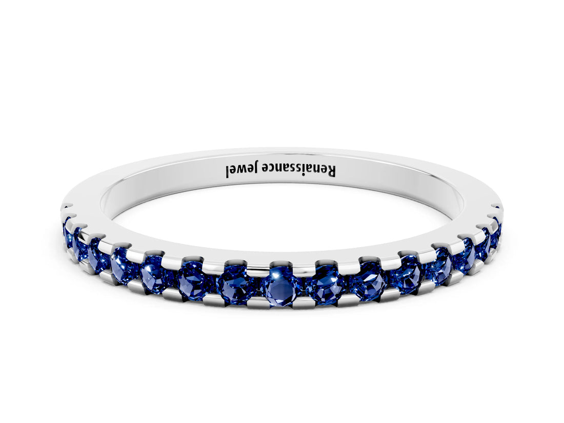 White gold Round Blue Sapphire Pavé Set Eternity Band with Micro Prong Setting_6