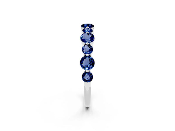 White Gold Round Lab-Grown Blue Sapphire Half Eternity Band with Scalloped Prong Setting