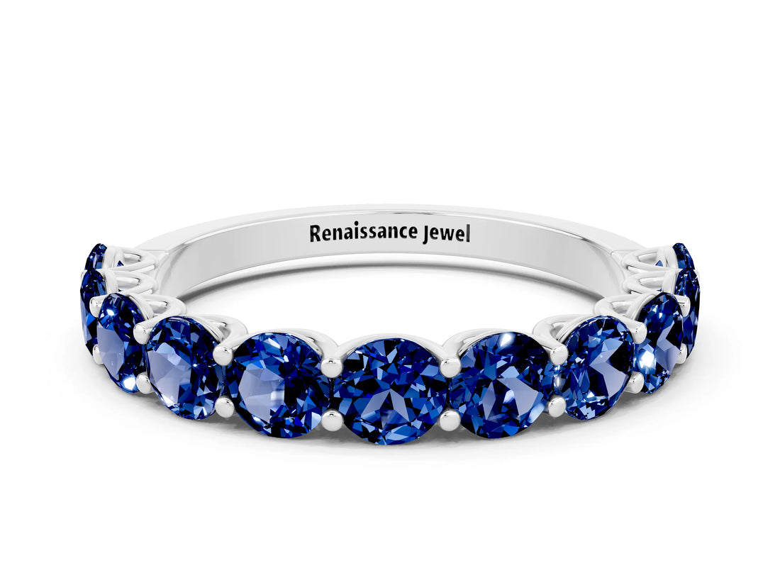 White gold Round Blue Sapphire Shared Prong Eternity Band_6