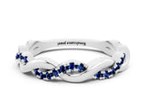 White gold Round Blue Sapphire Twist Eternity Band with Pavé Setting_6