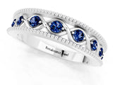 White gold Round Blue Sapphire Twist Milgrain Band with Bezel Setting_13