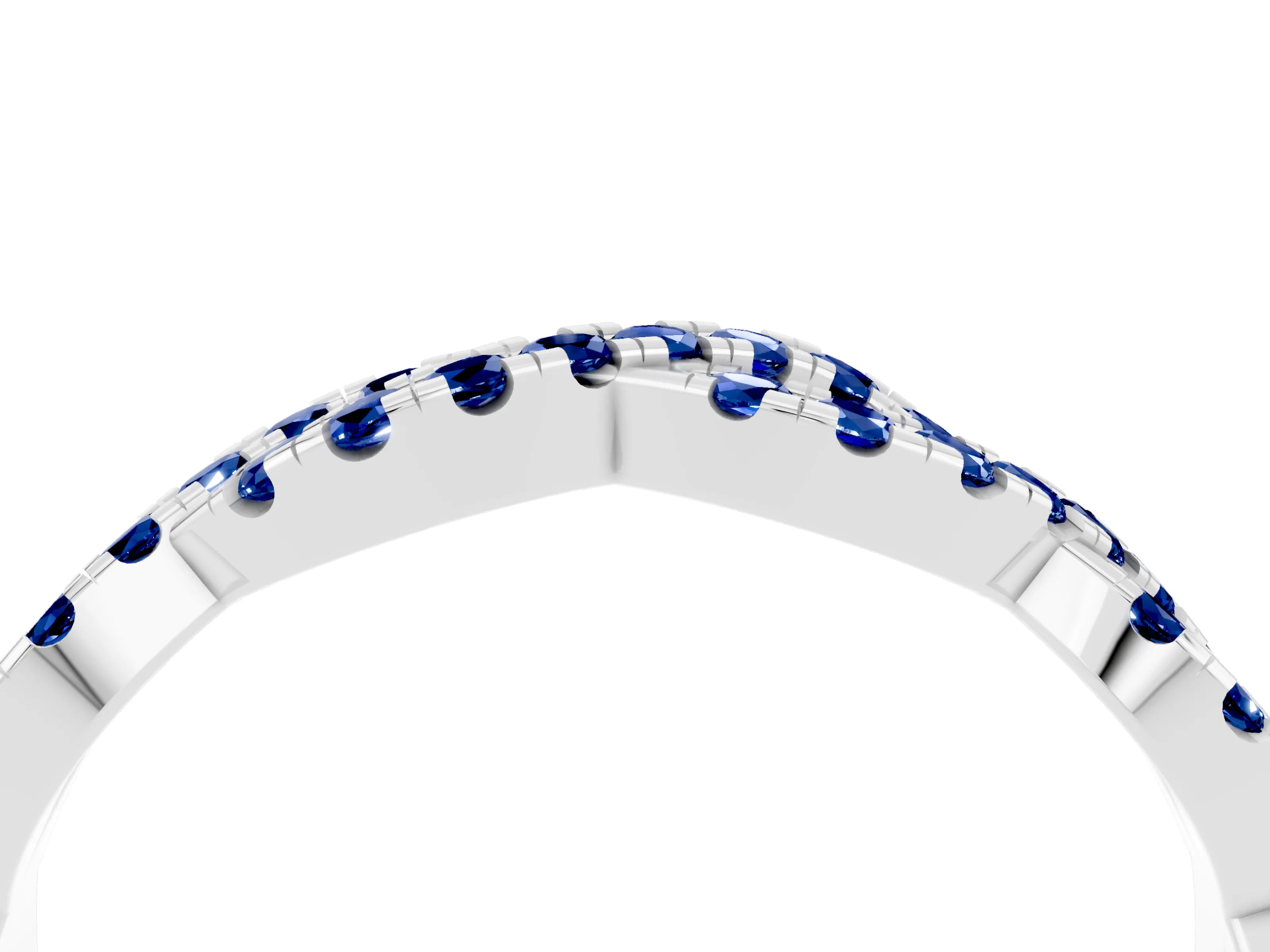White gold Round Blue Sapphire Twisted Eternity Band with Pavé and Shared Prong Setting_10
