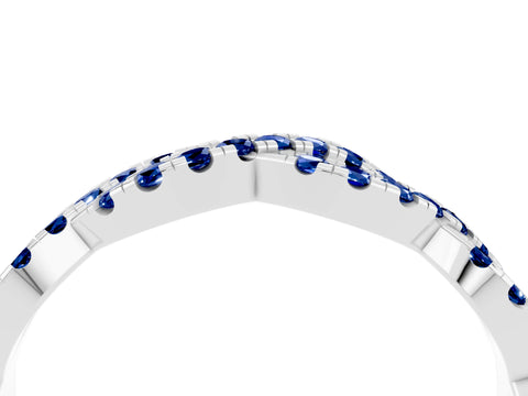 White gold Round Blue Sapphire Twisted Eternity Band with Pavé and Shared Prong Setting_10