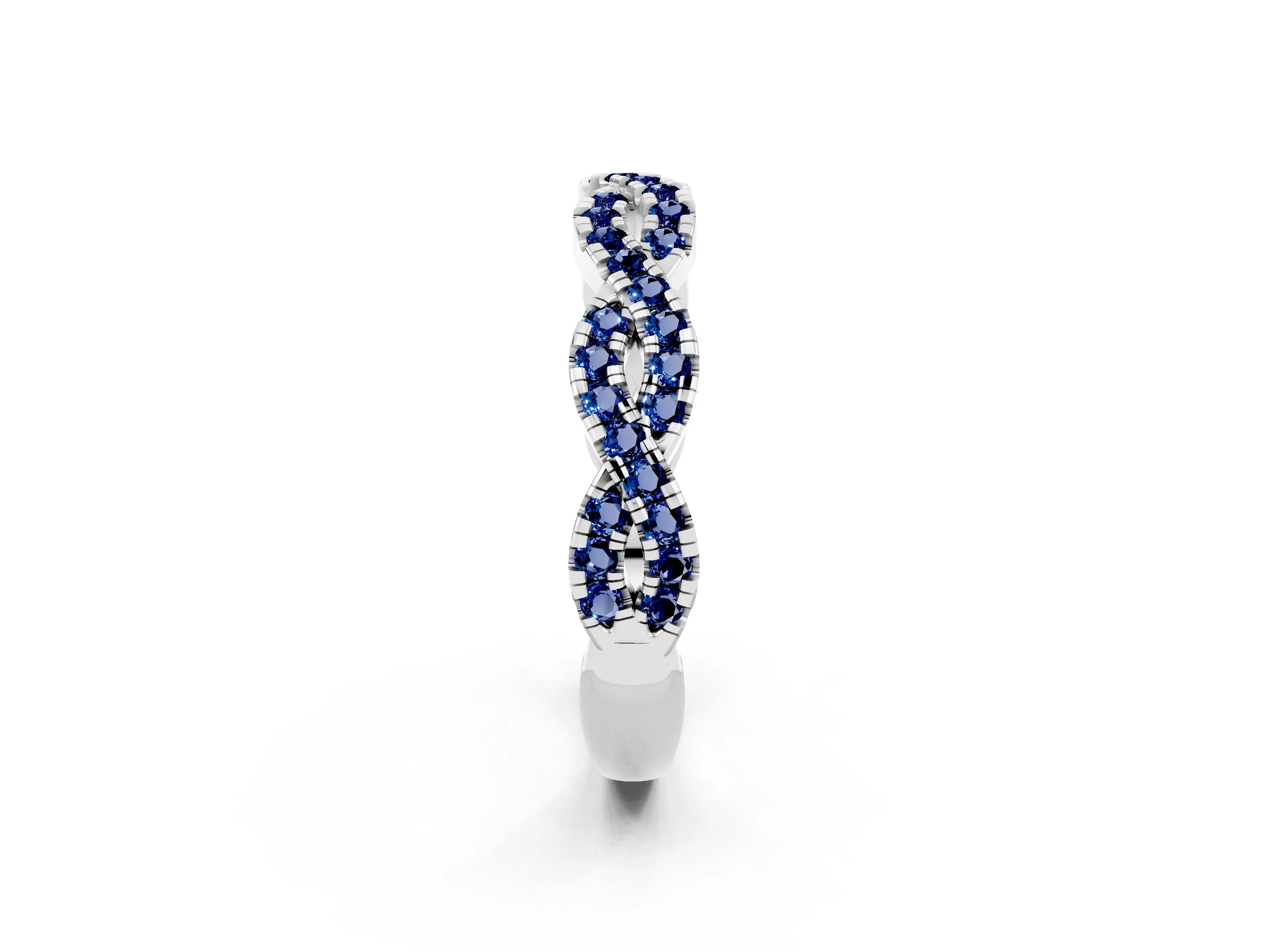 White gold Round Blue Sapphire Twisted Eternity Band with Pavé and Shared Prong Setting_8