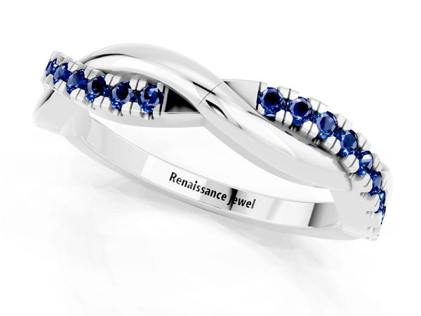 Platinum Round Lab-Grown Blue Sapphire Half Eternity Infinity Twist Wedding Band