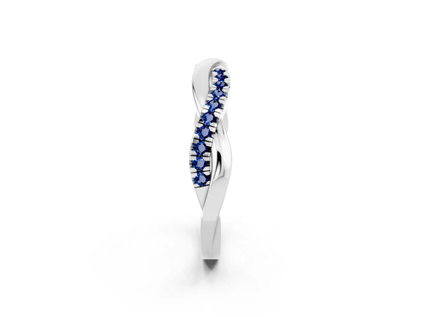 Platinum Round Lab-Grown Blue Sapphire Half Eternity Infinity Twist Wedding Band