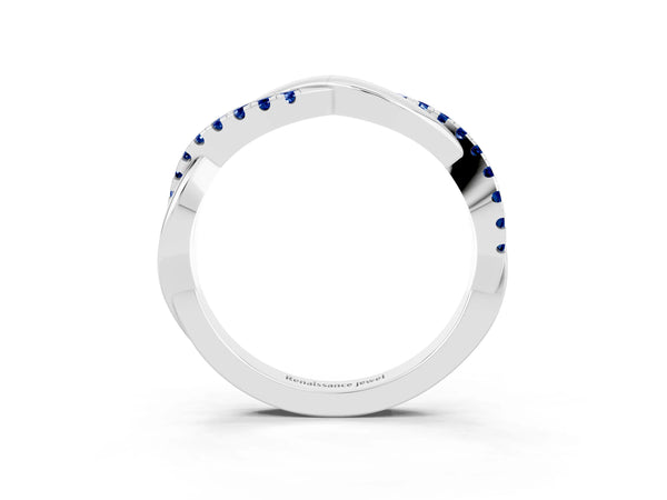Platinum Round Lab-Grown Blue Sapphire Half Eternity Infinity Twist Wedding Band