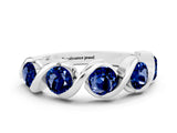 White gold Round Blue Sapphire Wave Band with Channel Setting and Shared Prongs_6