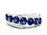 White gold Round Blue Sapphire Wave Band with Channel and Shared Prong Setting_18